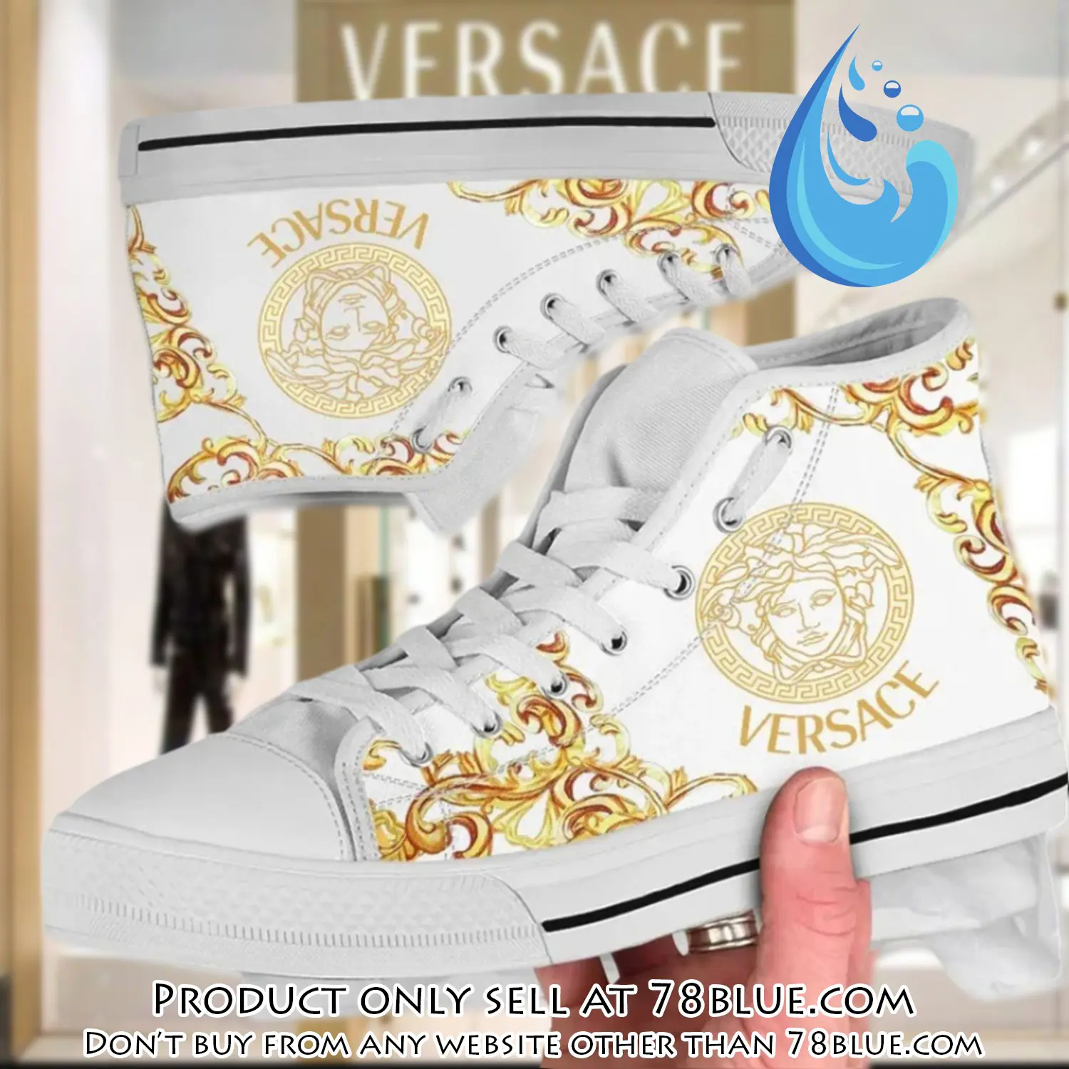 Versace medusa golden white premium high top canvas shoes luxury brand gifts for men women 78b0028737